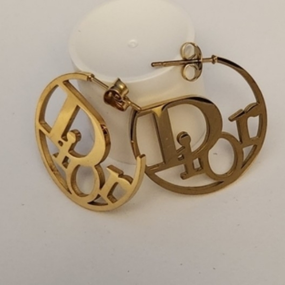 Gold DIOR Hoop Earrings - Picture 3 of 6